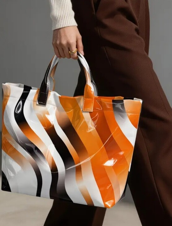 The Unbranded Brand Handbags - Orange Wavy Shoulder Bag Large Tote Bag (12"H X 17"L)